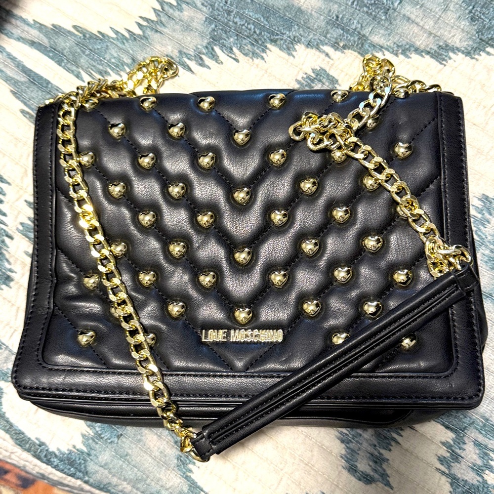LOVE MOSCHINO Borsa Matt Nappa Bag Gold Chain Black Purse